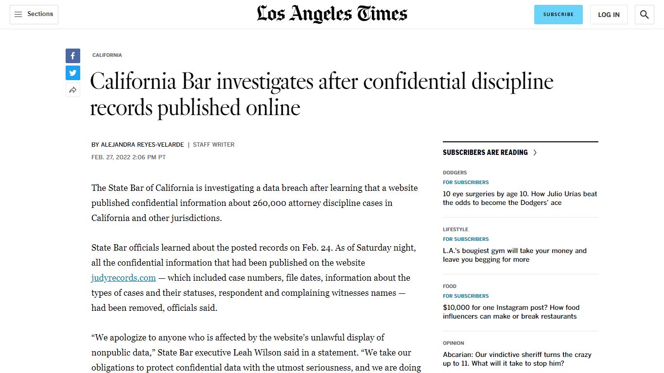 California Bar investigates after confidential records published - Los ...